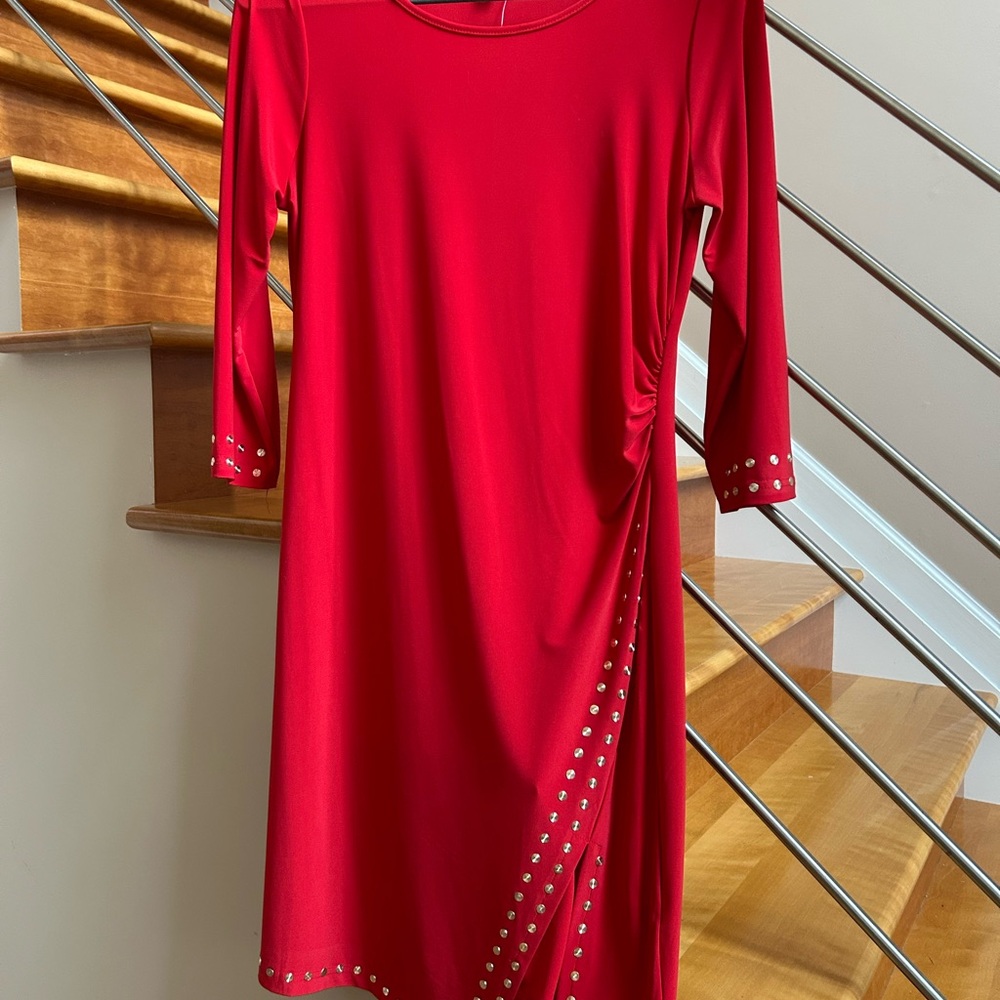 Spense Red Long Sleeve Studded Dress